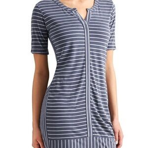 Athleta Navy and Blue Striped Dress